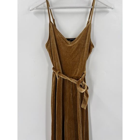 Forever 21 Velvet Jumpsuit Womens Large Gold Velvet Belted Spaghetti Straps - Picture 8 of 15